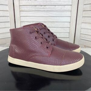 Toms Paseo Leather Snake Embossed Hightop Sneakers Maroon 7